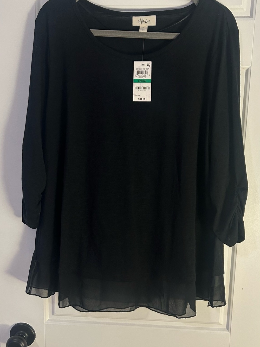 NWT Style & Co. Black Chiffon-Hem Women's Top
